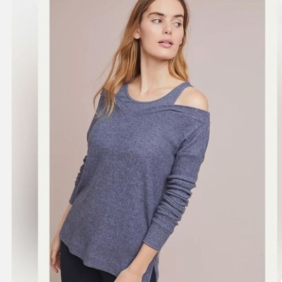 Anthropologie Saturday Sunday Cloud Fleece Cold Shoulder Sweater in Pink XS - Picture 9 of 9
